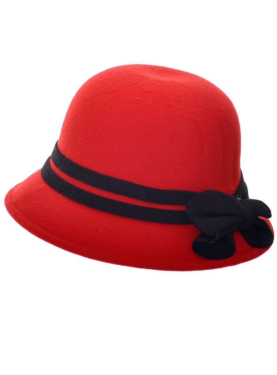 Red Woollen Look 1920's Cloche Costume Hat with Black Band