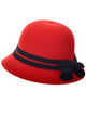 Red Woollen Look 1920's Cloche Costume Hat with Black Band