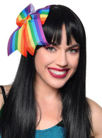 Striped Large Rainbow Hair Bow on Hair Tie