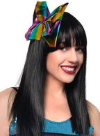 Oversized Rainbow Metallic Hair Bow on Clip