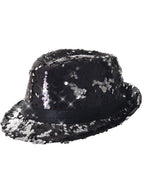 Adults Fedora Hat with Black and Silver Reversible Sequins