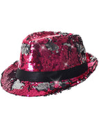 Adults Fedora Hat with Pink and Silver Reversible Sequins