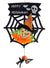 Happy Halloween Child Friendly Sign with Hanging Spider and Orange Witch