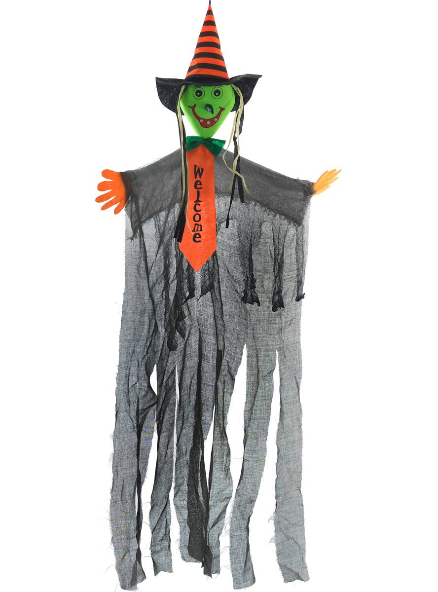 Green and Grey Hanging Witch Child Friendly Halloween Decoration