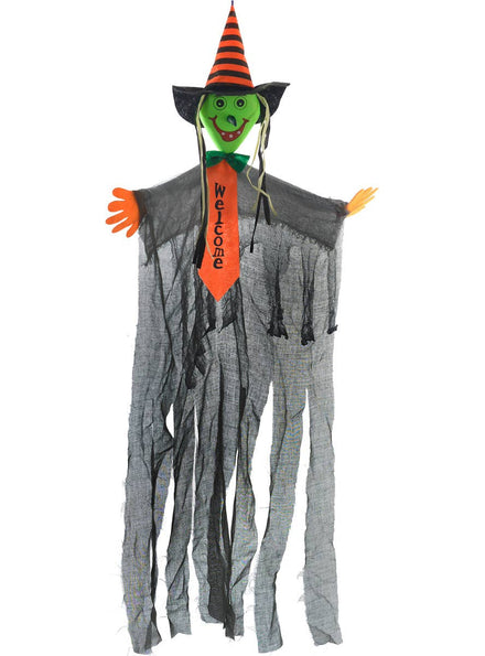 Green and Grey Hanging Witch Child Friendly Halloween Decoration