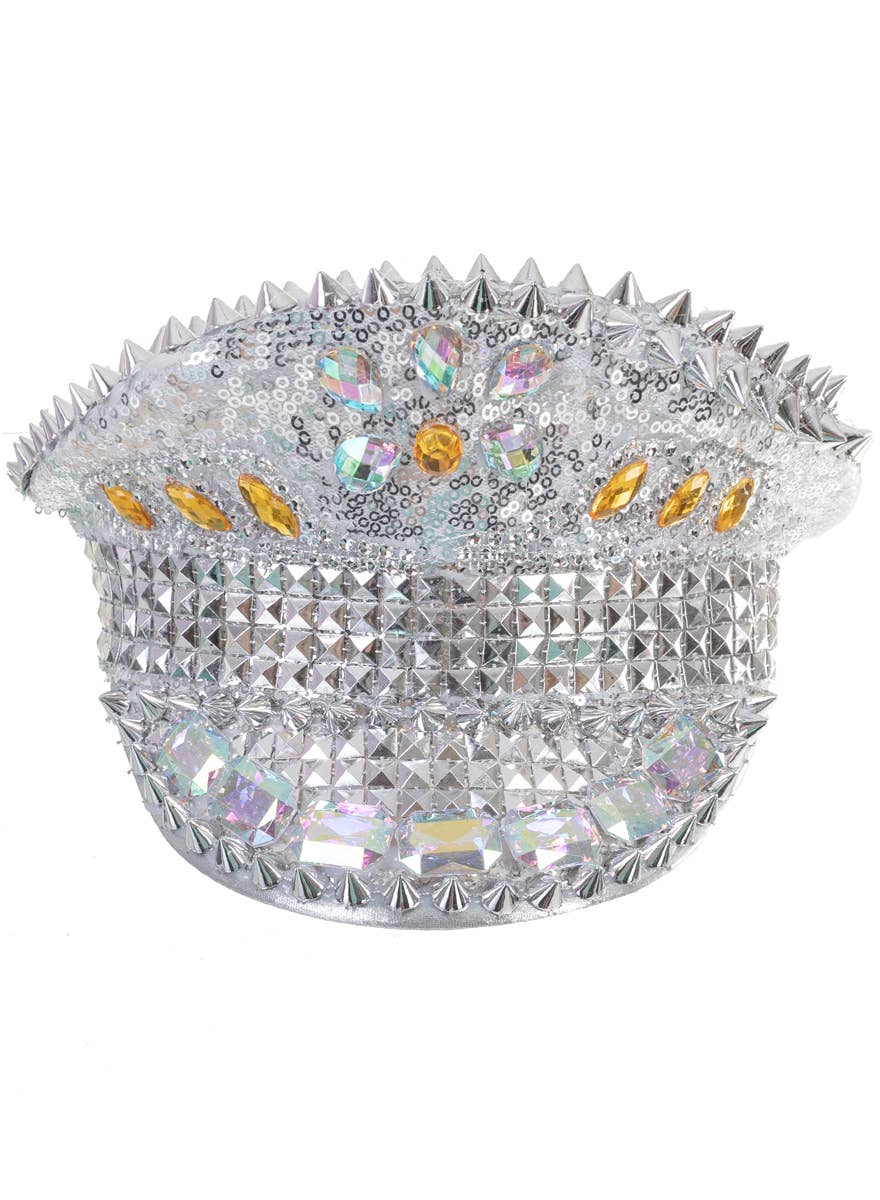 Deluxe Silver Jewelled Festival Hat with Spikes and Studs - Alternative Image