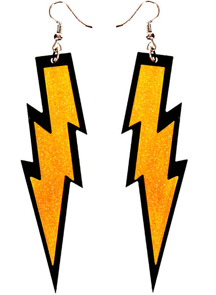 Orange Glitter 1980s Lightning Bolt Costume Earrings