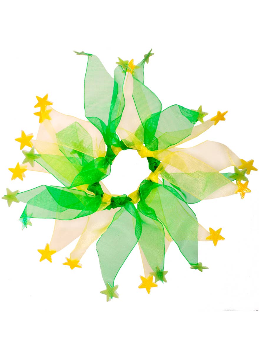 Australia Day Green and Yellow Hair Ribbon with Stars 