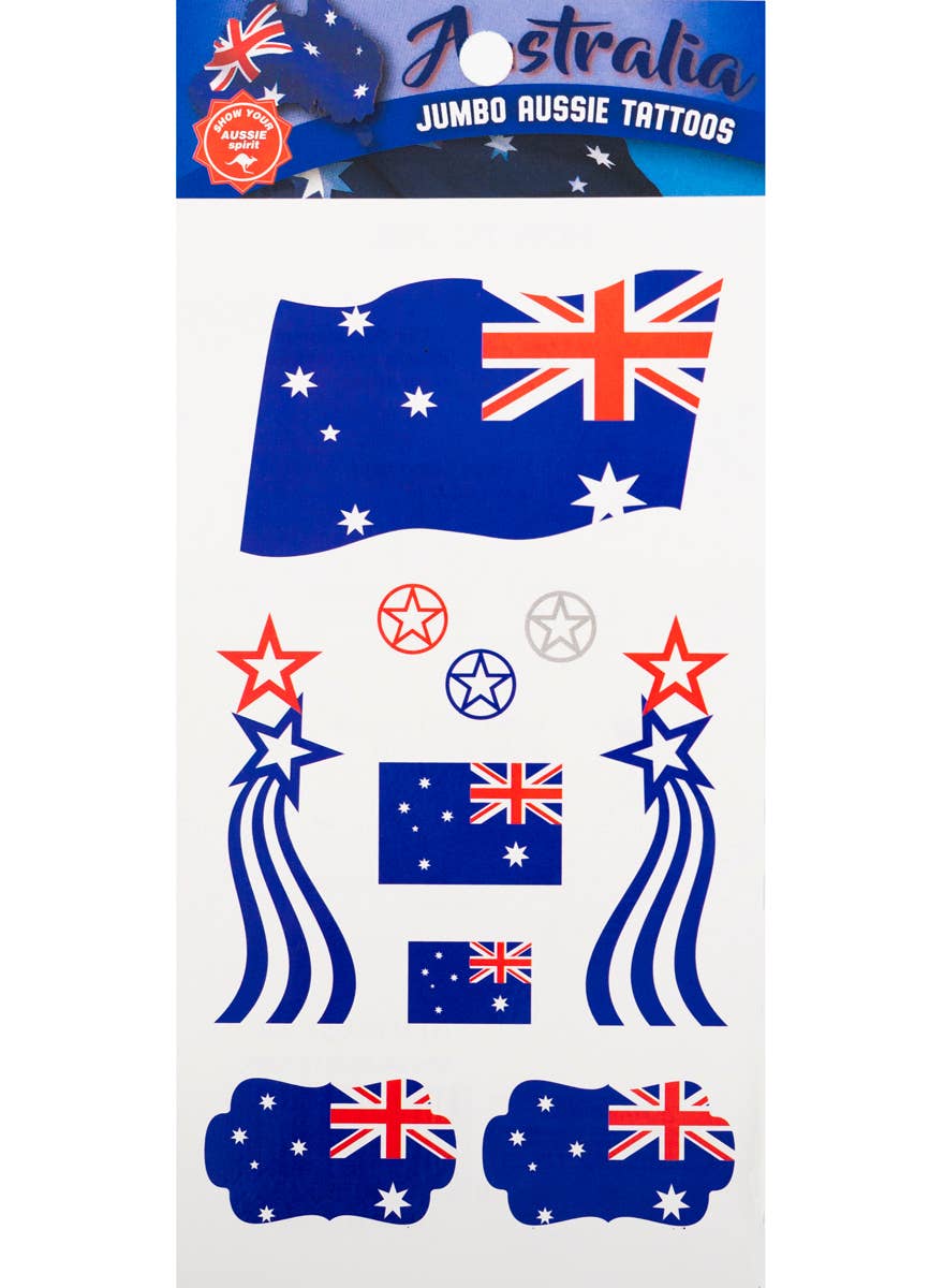 Aussie Flags and Stars Temporary Costume Tattoos - Packaging Image