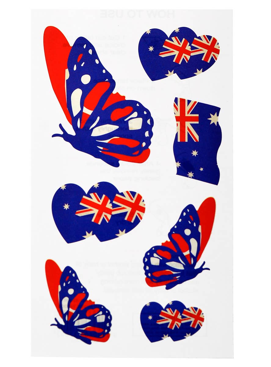 Australia Day Aussie Flag Butterflies Temporary Costume Tattoos - Main Image