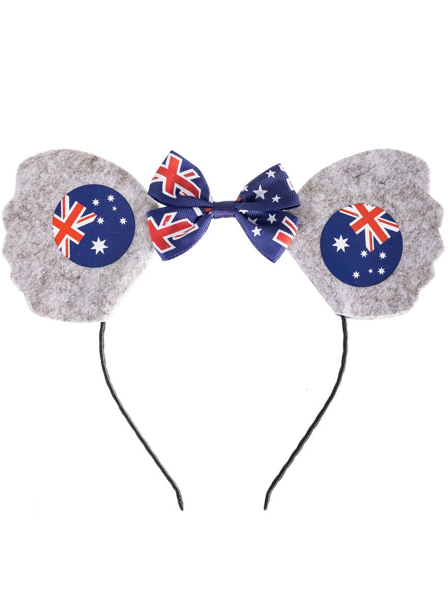 Grey Koala Ears Headband with Aussie Flags and Bow
