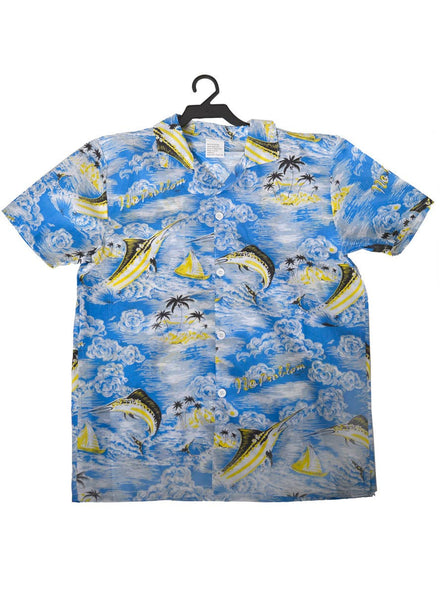 Blue and Yellow Button Up Hawaiian Men's Costume Shirt