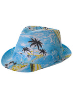 Blue and Yellow Tropical Palm Tree Print Hawaiian Fedora Hat