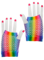 Wrist Length Rainbow Fingerless Fishnet Costume Gloves