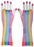 Rainbow Fishnet Long Costume Gloves