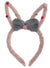 Pink and Grey Fluffy Bunny Ears with Bow