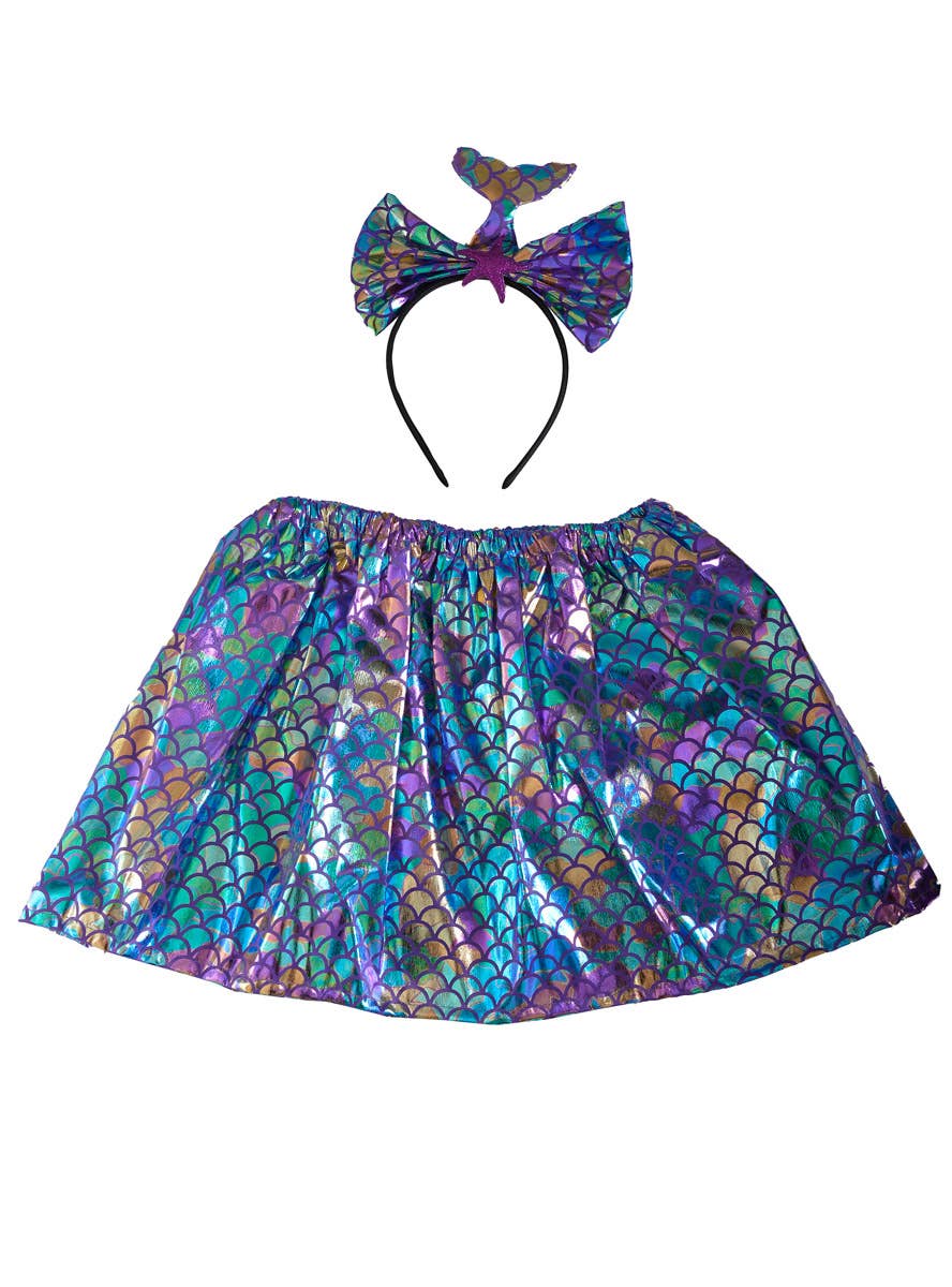 Purple and Blue Mermaid Skirt and Headband Set for Girls