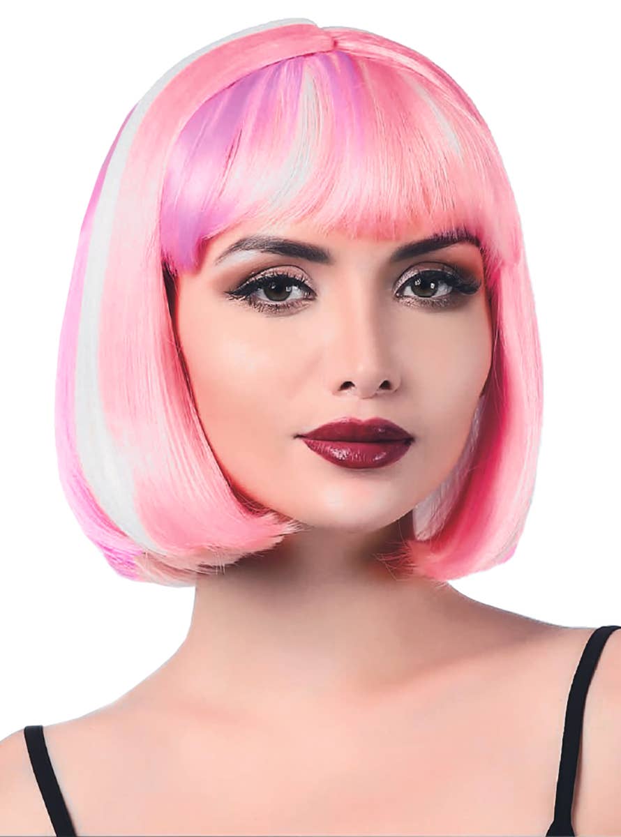 Womens Short Pastel Pink, Purple and White Bob with Front Fringe