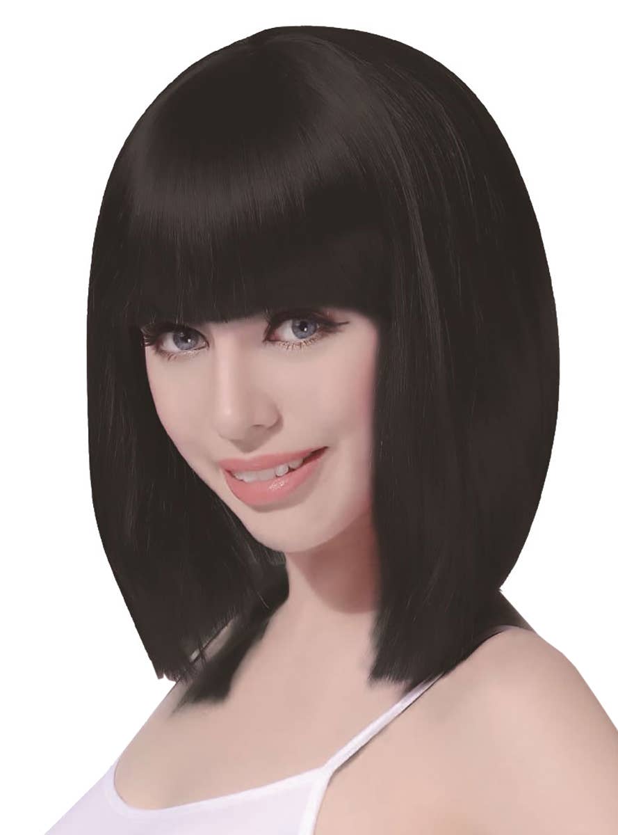 Womens Short Black Bob Wig with Front Fringe