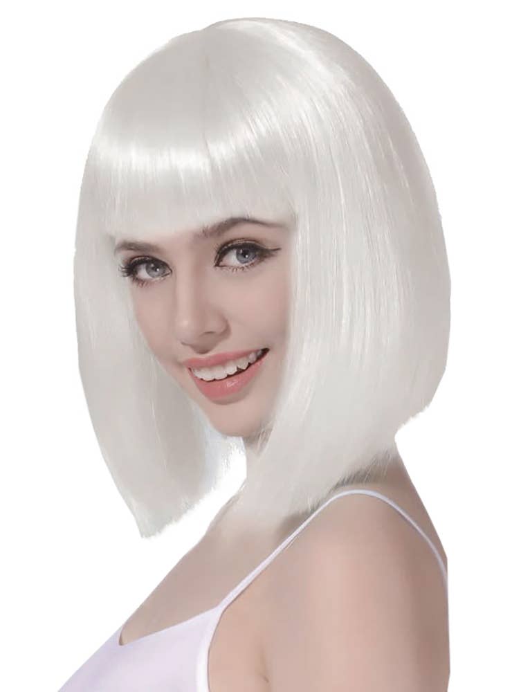 Womens Short White Bob Wig with Front Fringe