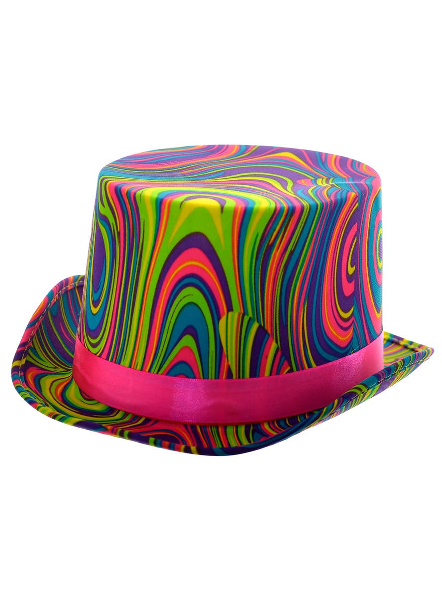 Funky Neon Rainbow Swirl Print Costume Top Hat