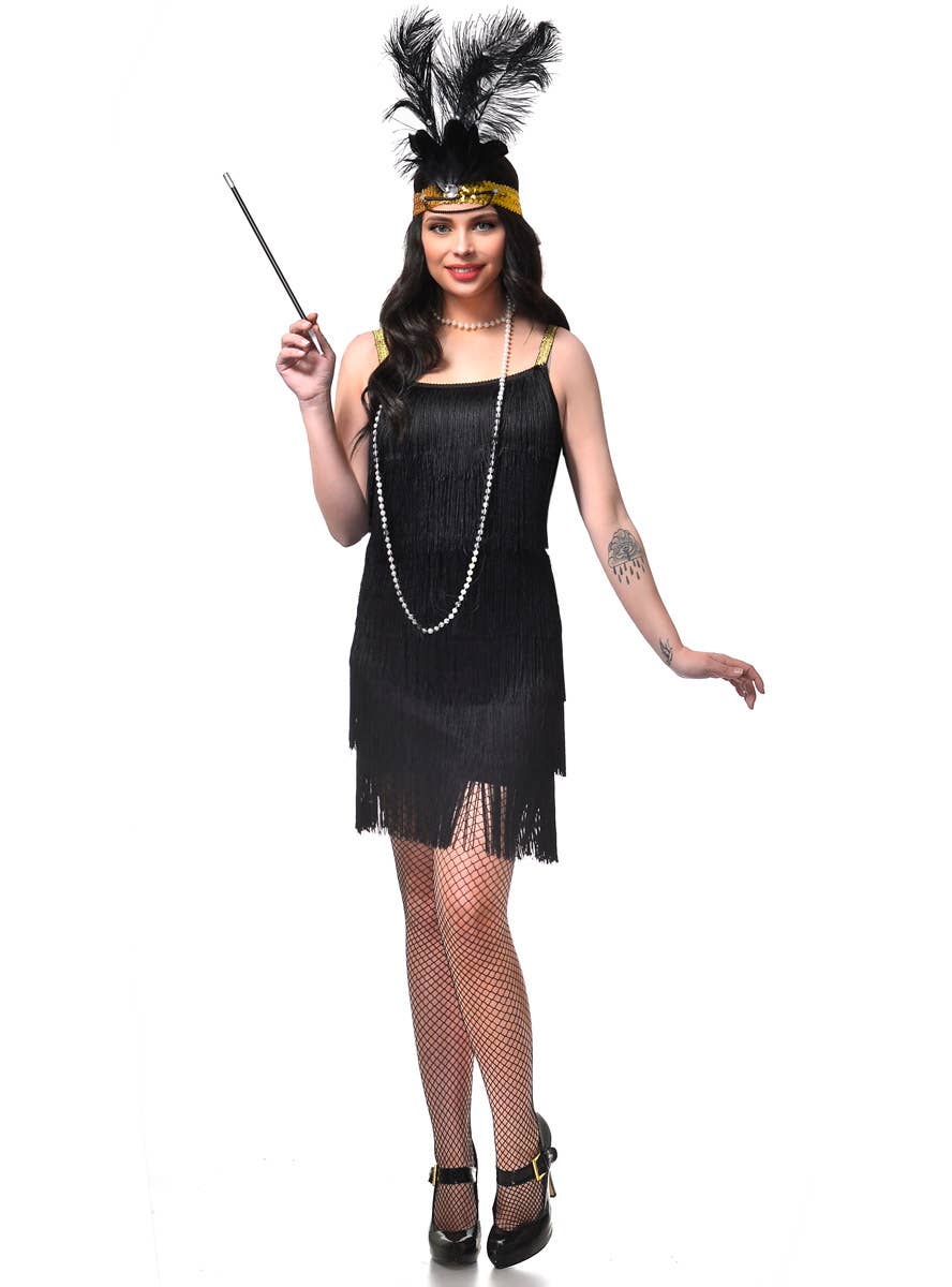 Women's Black 1920's Costume Dress with Fringing Main Image