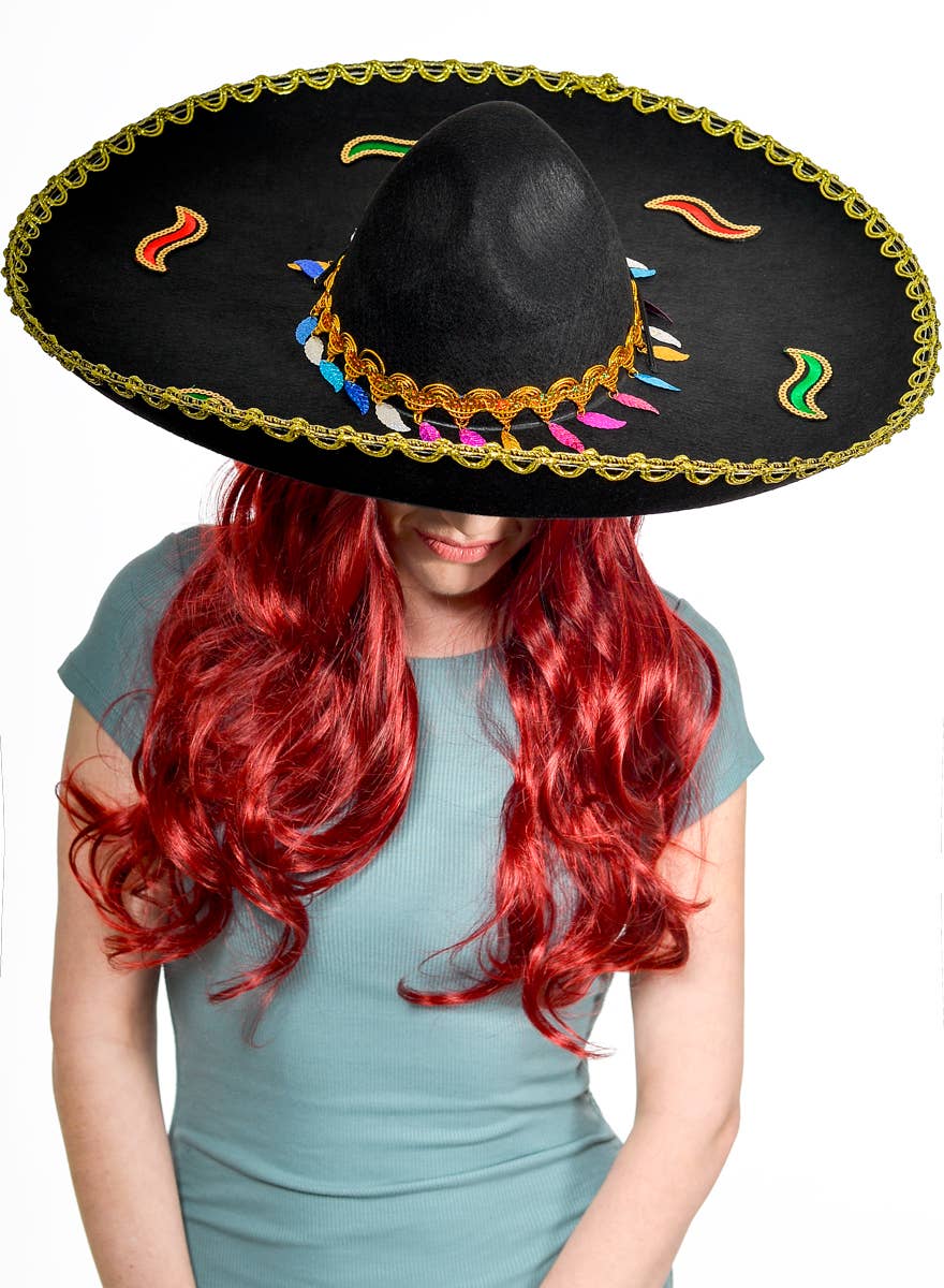 Black Sombrero Costume Hat with Rainbow Embellishments