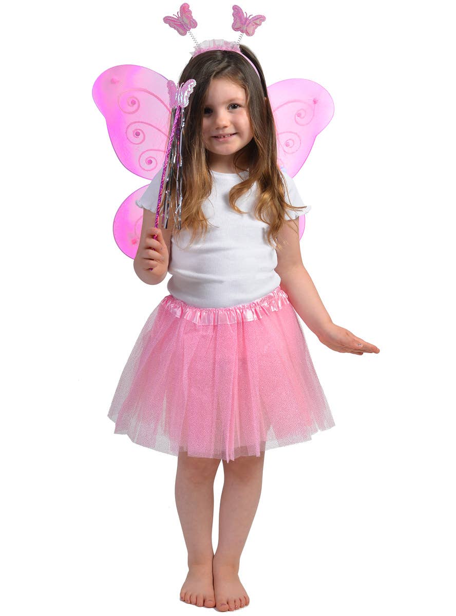 Neon Pink Butterfly Wings and Wand Accessory Set - Front Image