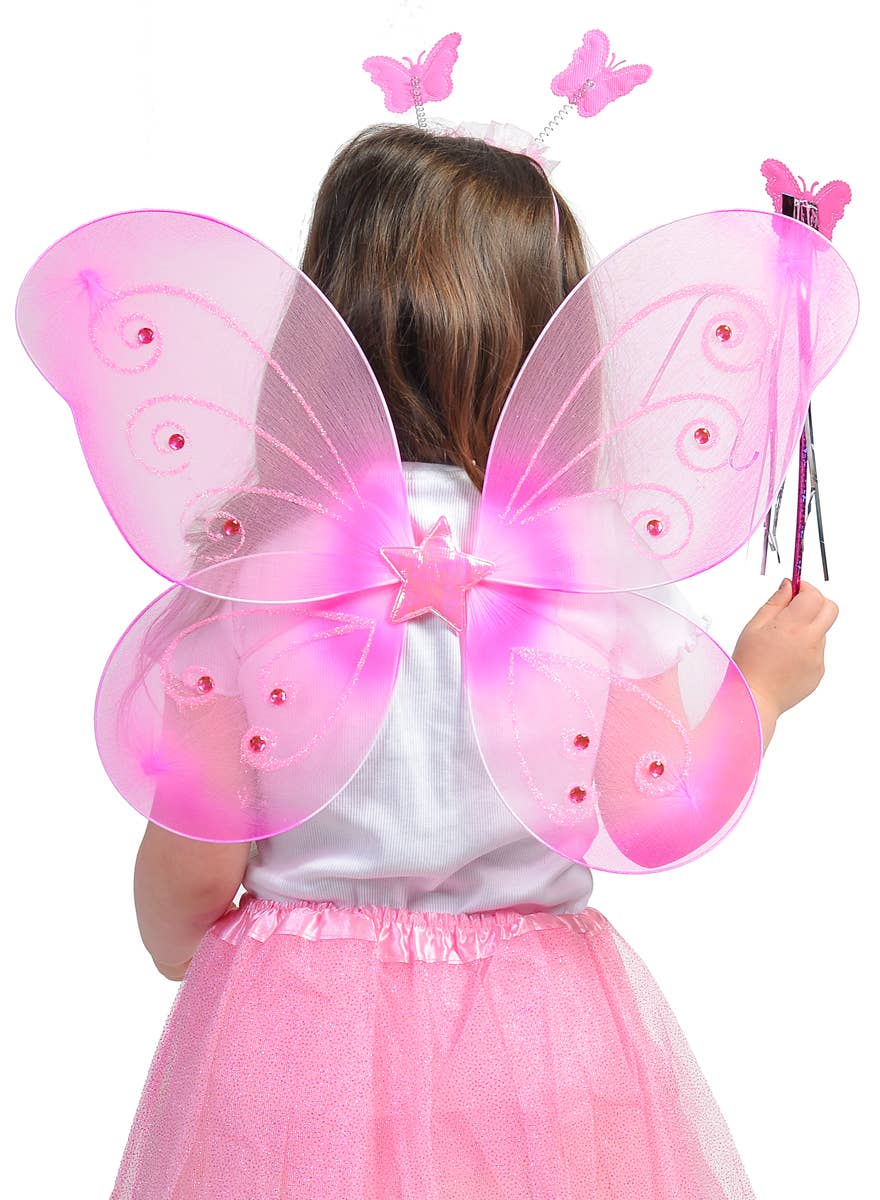 Neon Pink Butterfly Wings and Wand Accessory Set - Back Image