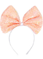 Sequinned Peach Pink Large Bow on Headband