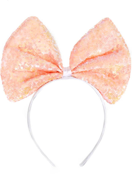 Sequinned Peach Pink Large Bow on Headband