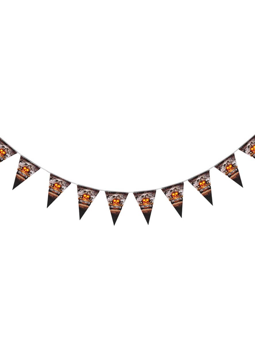 Orange Pumpkin and Graveyard Halloween Party 10 Flag Bunting Decoration - Alternate Image