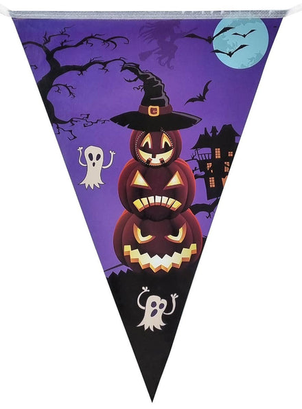 Purple Stacked Halloween Pumpkins 10 Flag Bunting Decoration - Main Image