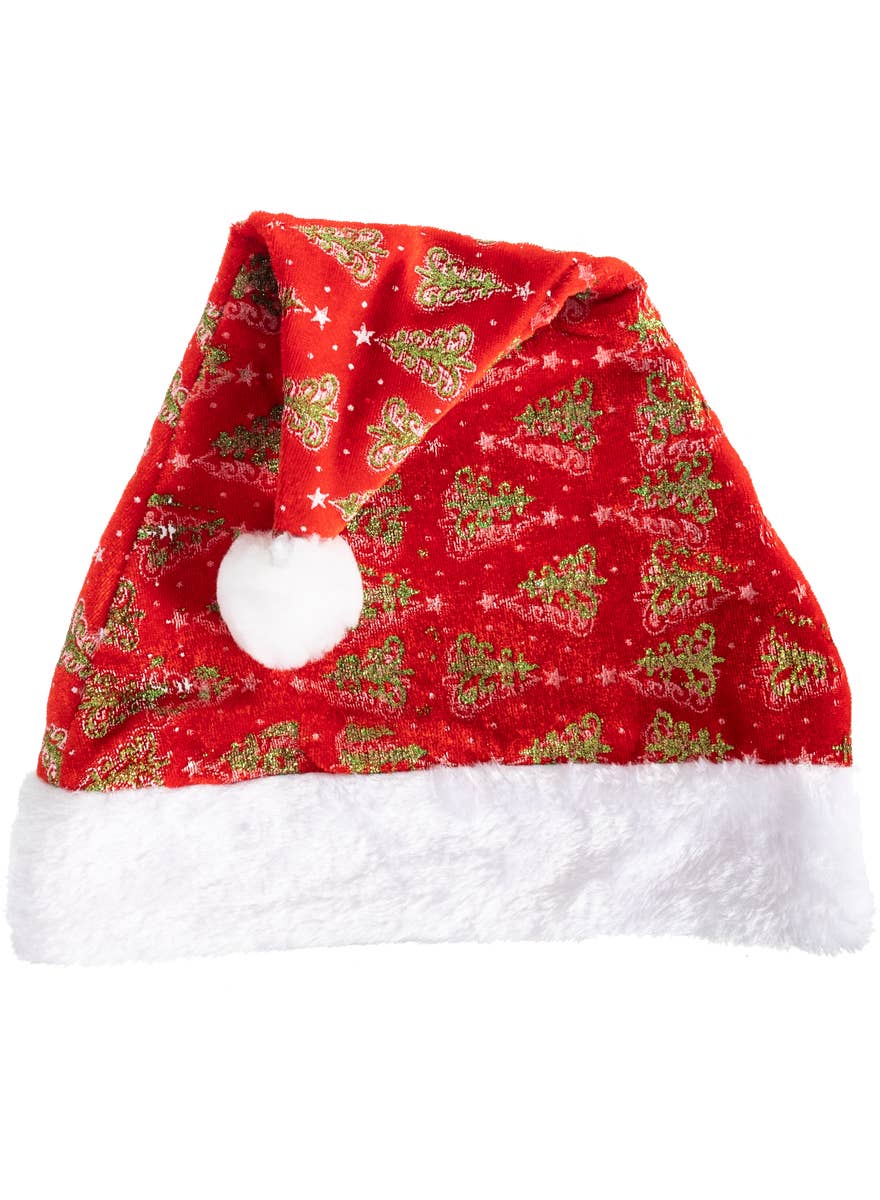 Red and Green Glitter Christmas Tree Print Santa Hat - Main Image