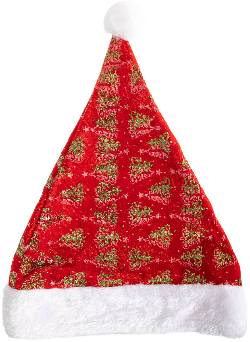 Red and Green Glitter Christmas Tree Print Santa Hat - Alternative Image