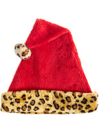 Plush Leopard Print Christmas Santa Hat - Main Image