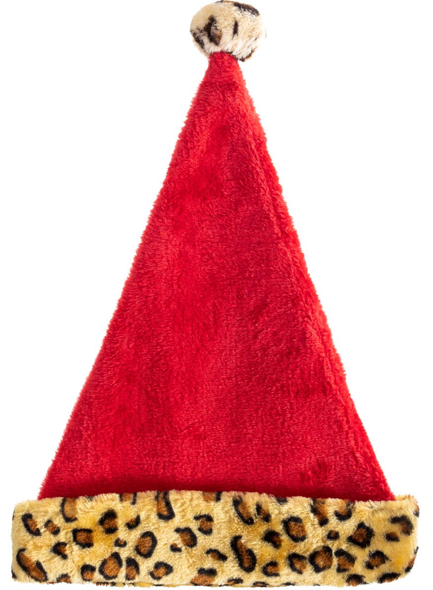 Plush Leopard Print Christmas Santa Hat - Alternative Image