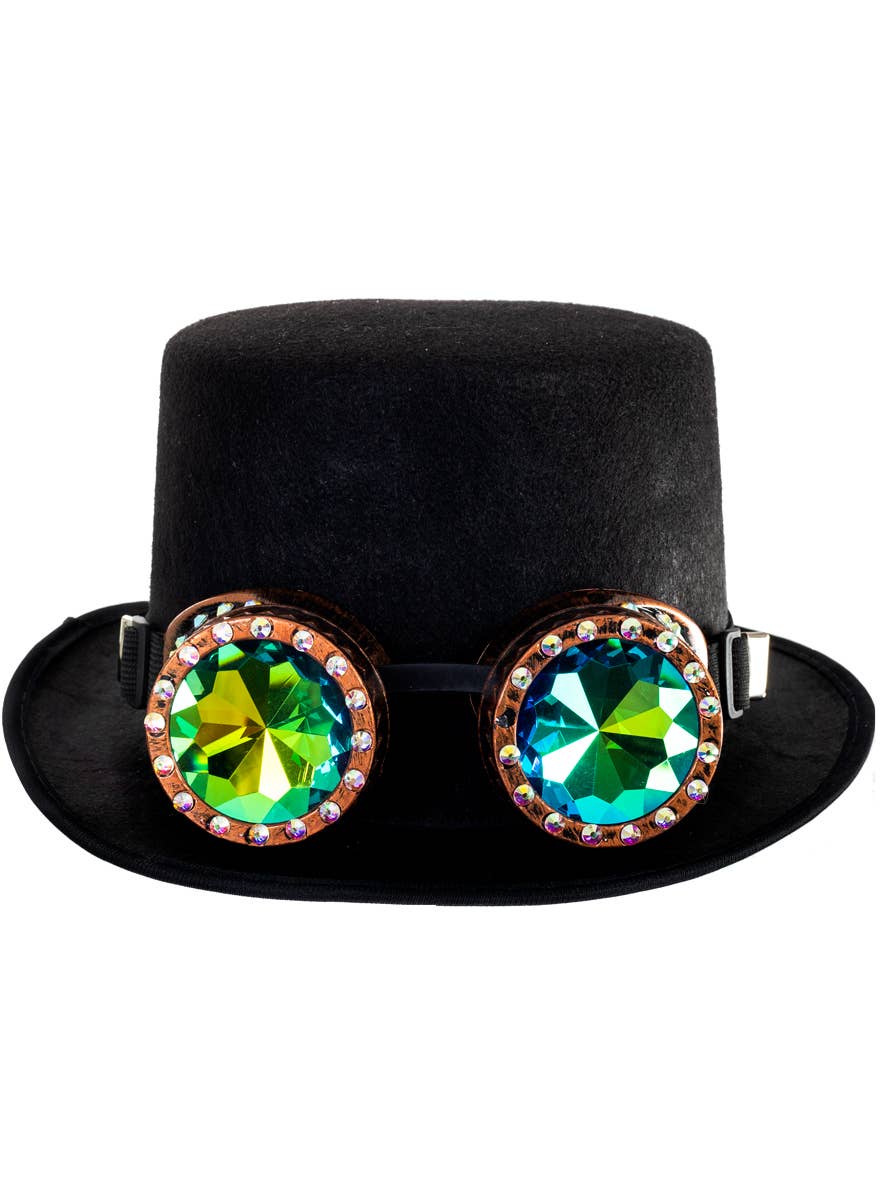 Black Feltex Top Hat with Brass Holographic Goggles - Alternative Image