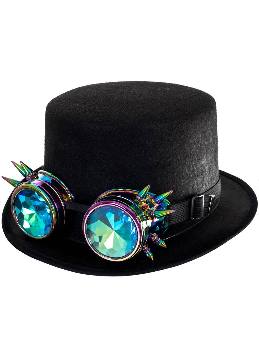 Black Feltex Top Hat with Spiked Holographic Goggles - Main Image