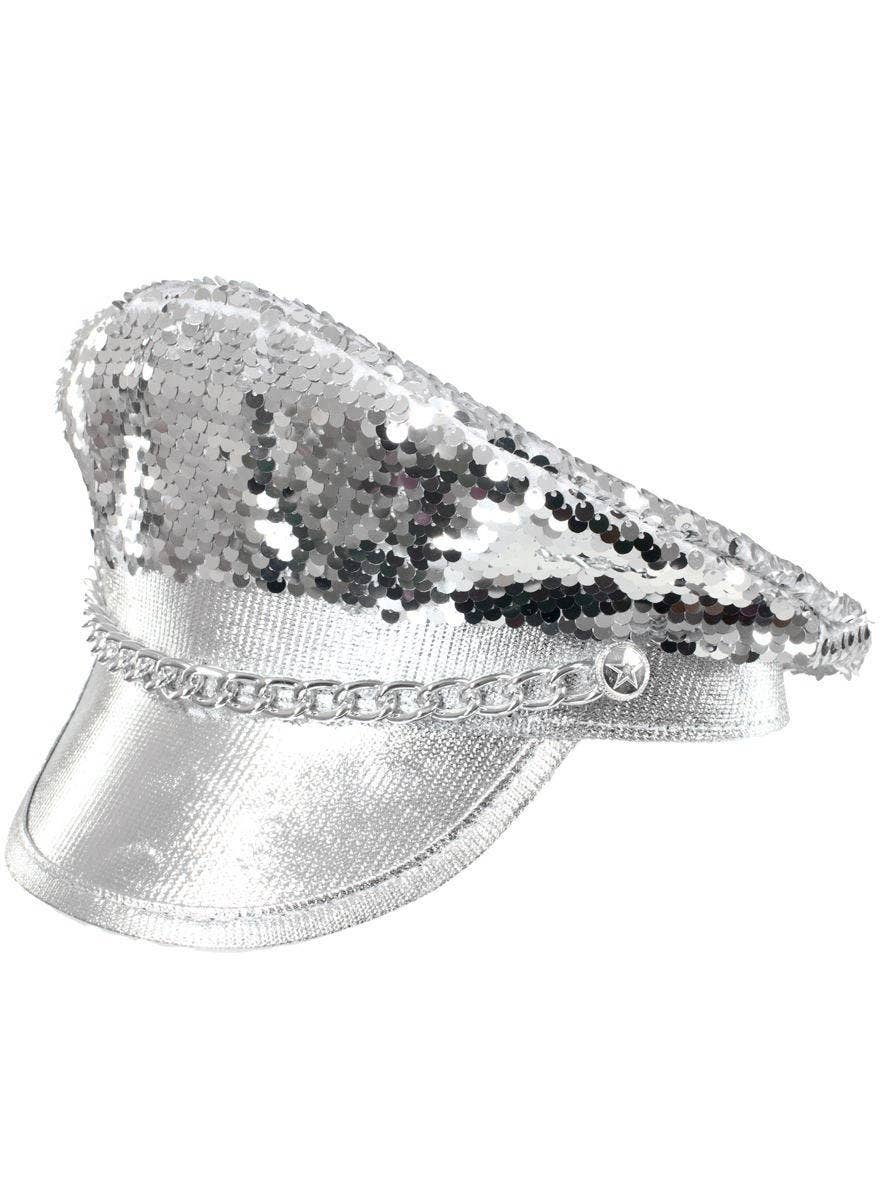 Silver Sequin Festival Hat with Chain