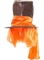 Brown and Orange Mad Hatter Top Hat with Hair