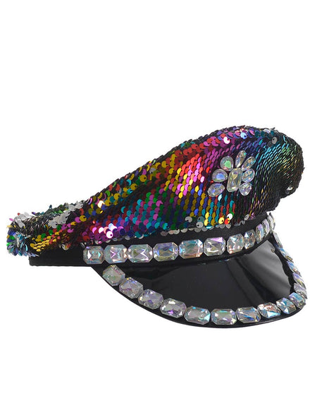 Reversible Rainbow Sequinned Mardi Gras Costume Hat