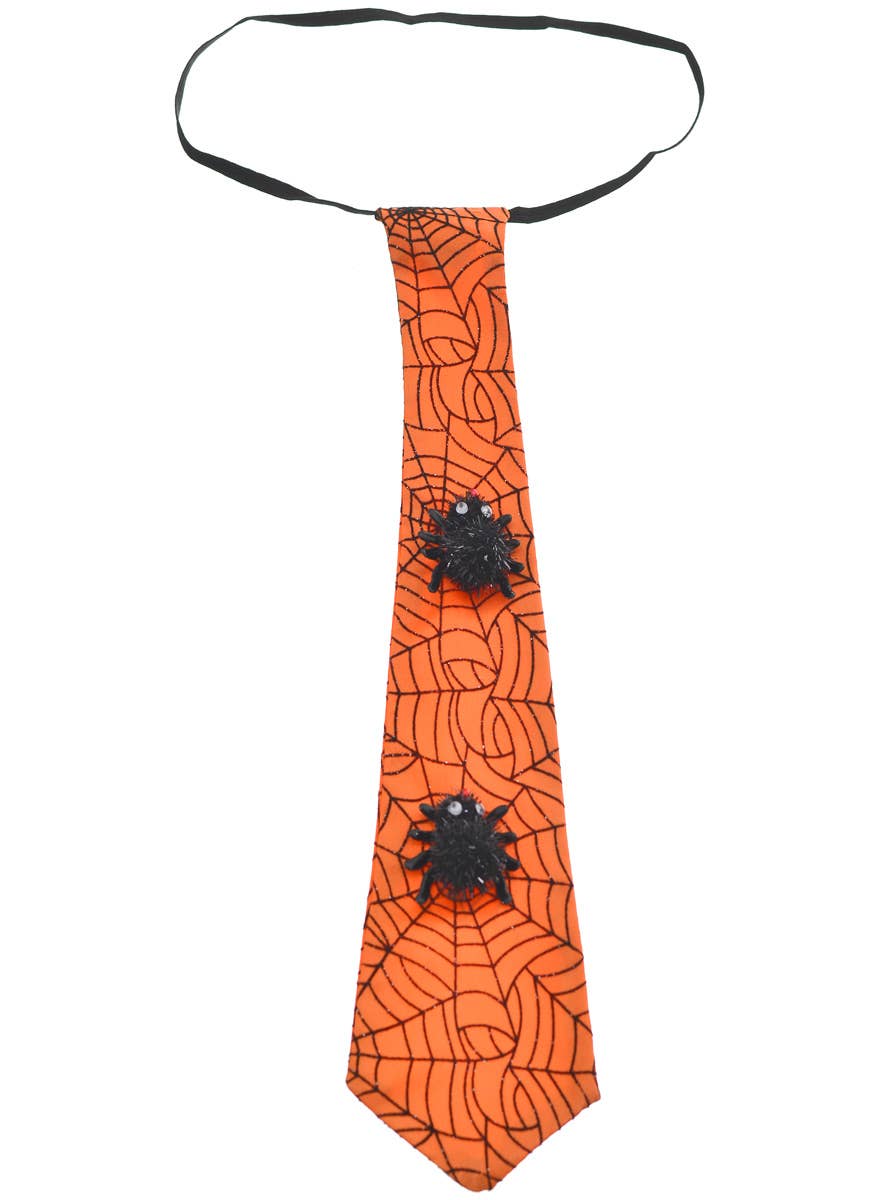 Novelty Orange Satin Spider Web Halloween Costume Accessory Neck Tie