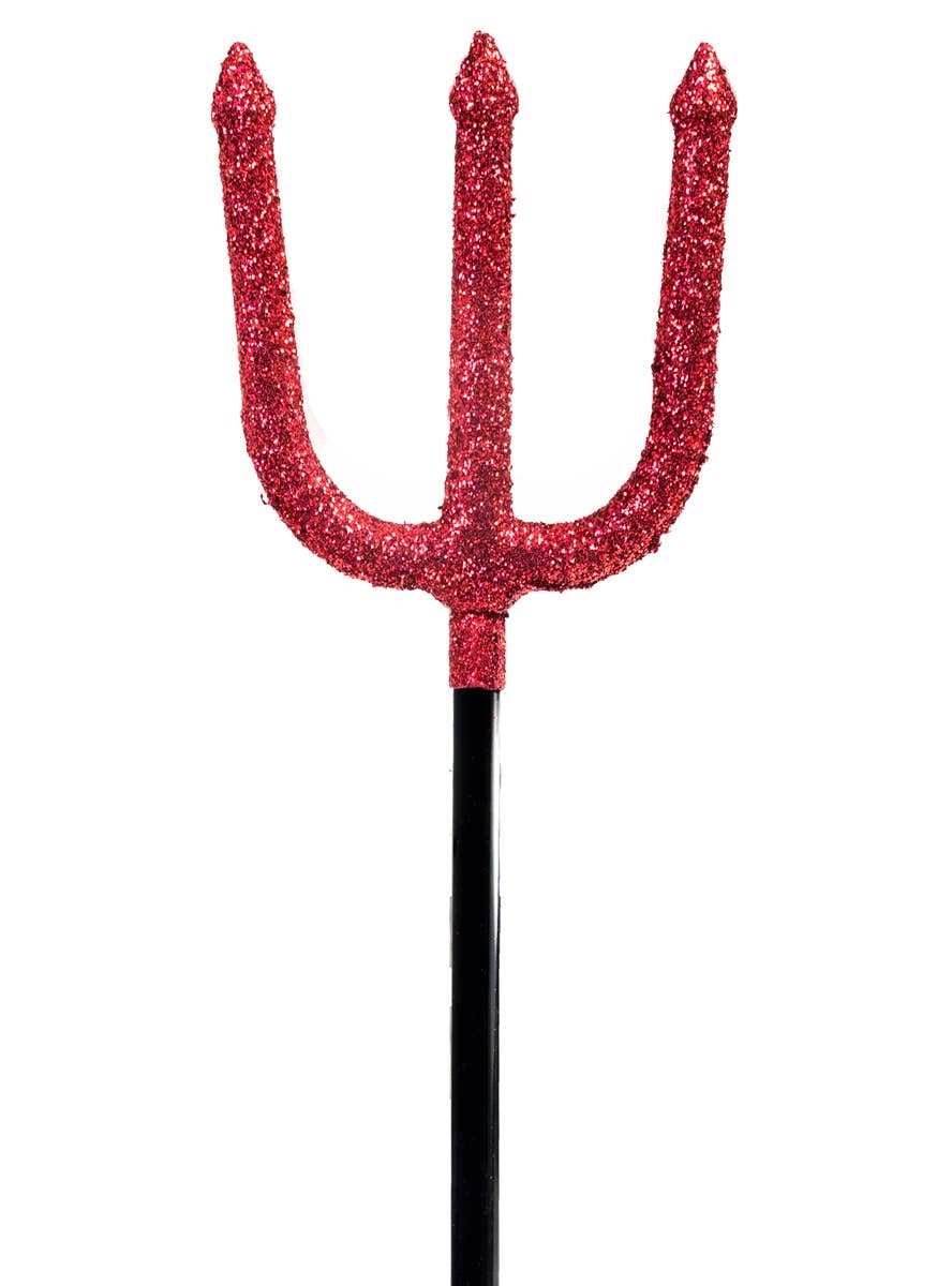 Collapsible Red Glitter Pitchfork Halloween Decoration - Zoom Image