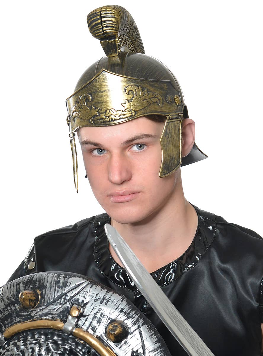 Men's Bronze Ancient Roman Gladiator Helmet Costume Accessory Alt Image