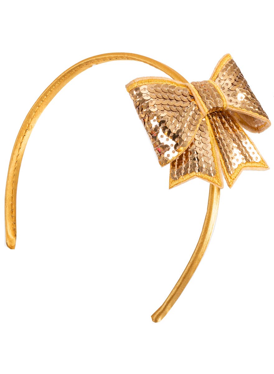 Girls Gold Costume Headband with Cute Gold Sequinned Bow