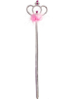 Silver Princess Costume Wand with Crown and Fluffy Pink Feather