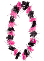 Pink and Black Hawaiian Flower Lei with Silver Tinsel