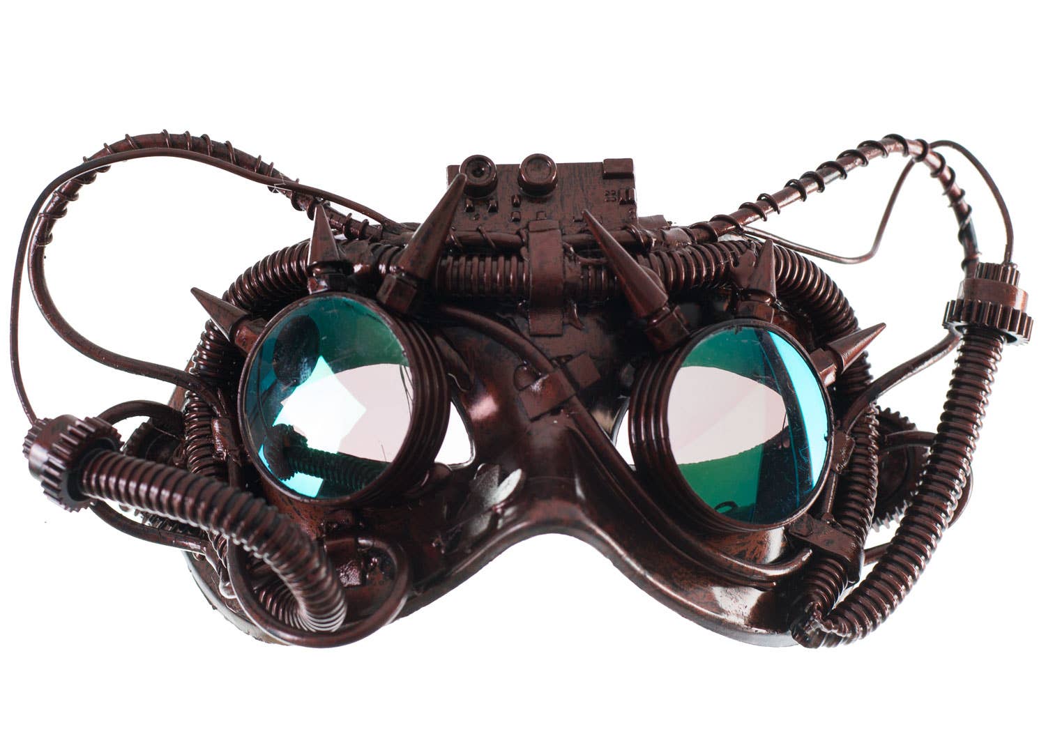 Bronze Antiqued Steampunk Masquerade Mask with Mirrored Goggles Party Mask - Close Image 
