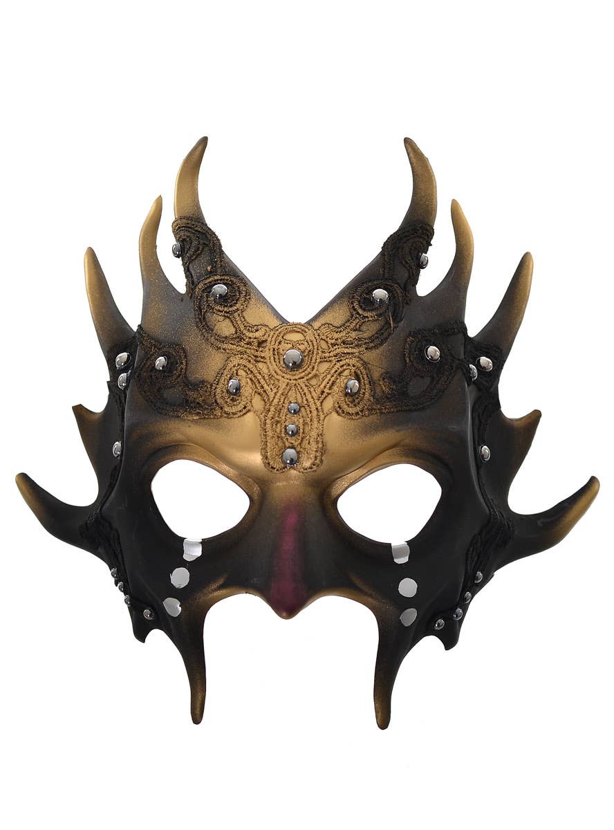 Black and Gold Spiked Devil Halloween Mask for Men